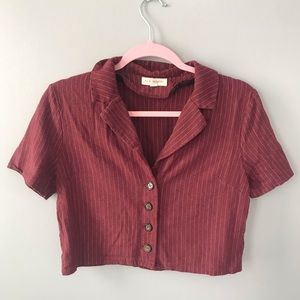 PacSun - striped maroon button up crop top